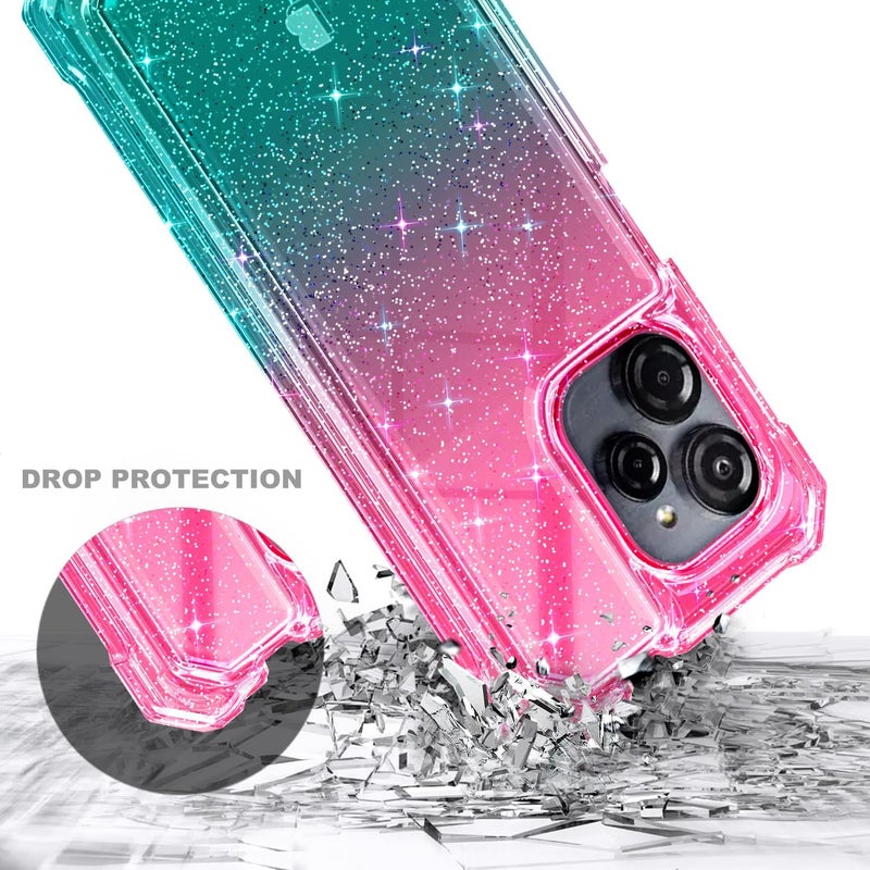 WDHD Compatible with Blu View Speed Ultra 5G Phone Case Glitter Pink/Aqua | Full-Body Protective Shockproof Bumper Cover with Tempered Glass Screen Protector, 12FT Military Grade Drop Tested - Image 5